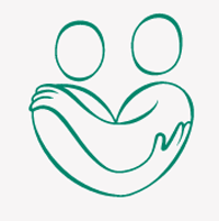 En illustration av två personer som håller om varandra. Tillsammans bildar de en hjärtliknande form.