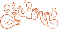 En illustration av en grupp som pratar livligt.