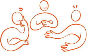 illustration av tre personer som talar med varandra