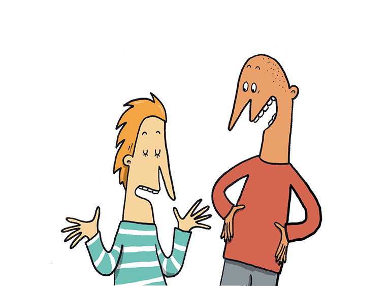 Illustration av tv&aring; personer som samtalar.