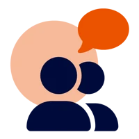 illustration för dialog: två personer och en pratbubbla.