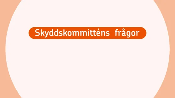 En orange och vit skylt som s&auml;ger skydskommutens frager.